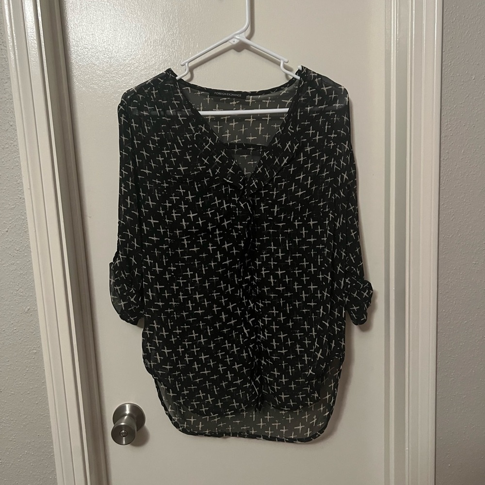 Sheer black with cross pattern blouse